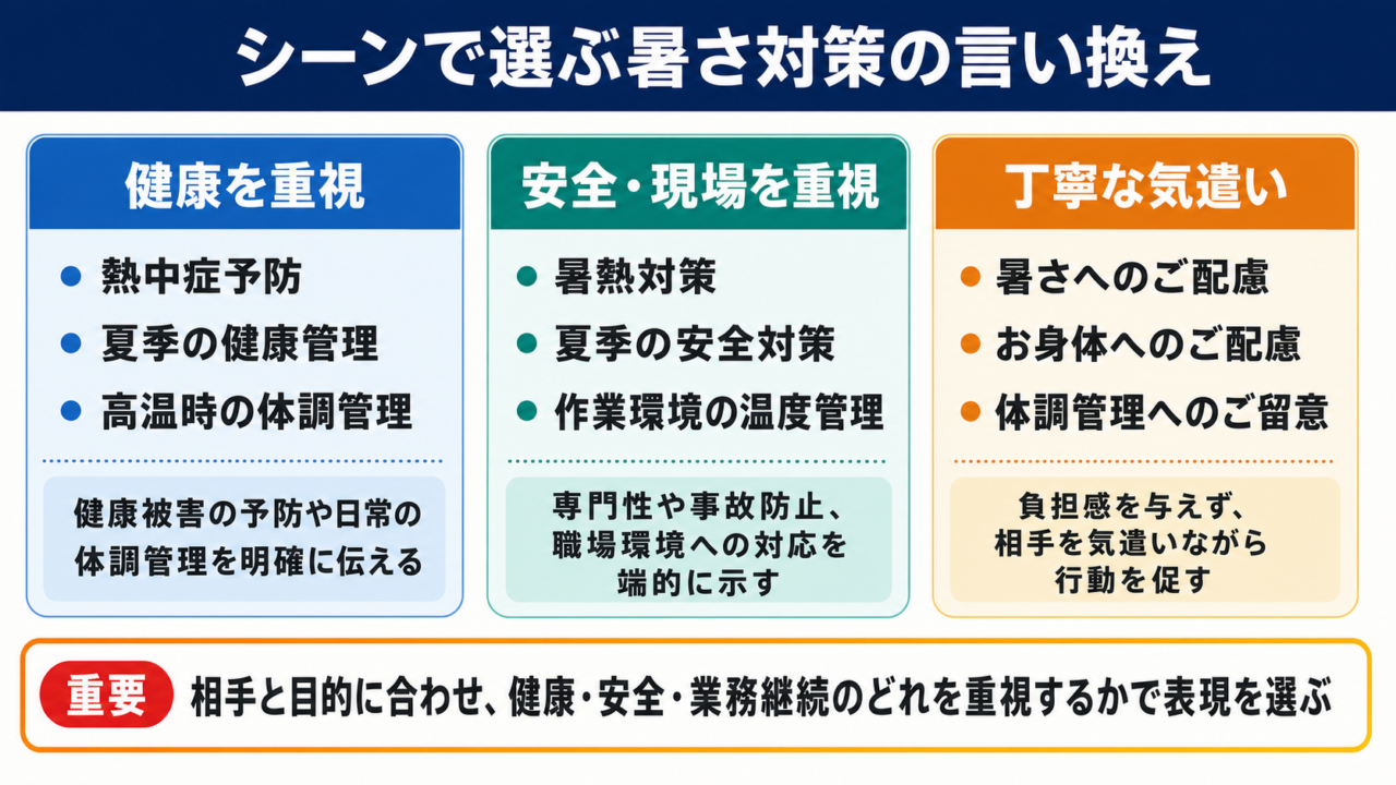 暑さ対策の言い換え一覧表をシーン別に解説