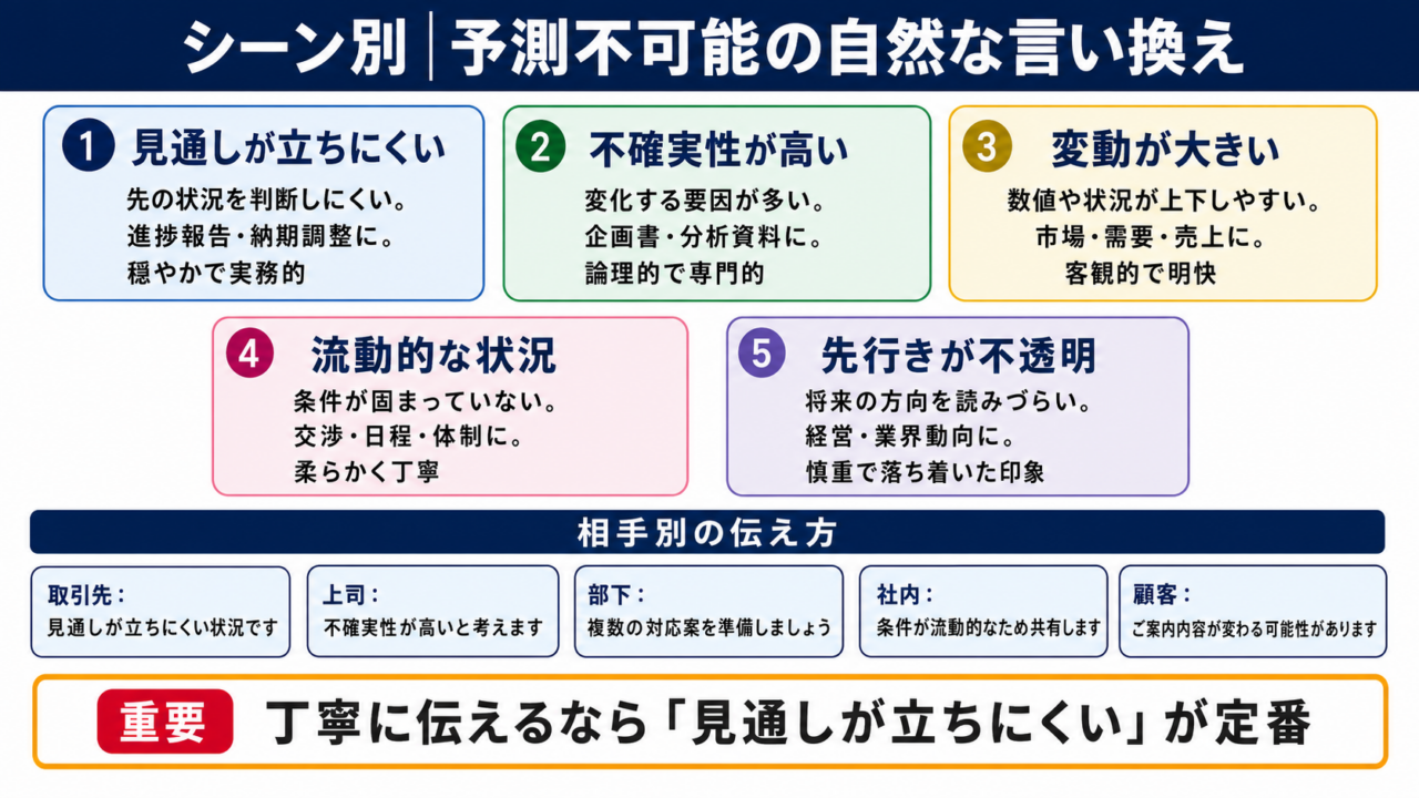 予測不可能の言い換え一覧表をシーン別に解説
