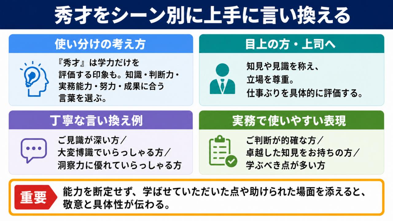 秀才の言い換え一覧表をシーン別に解説