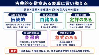 古典的の言い換え一覧表をシーン別に解説