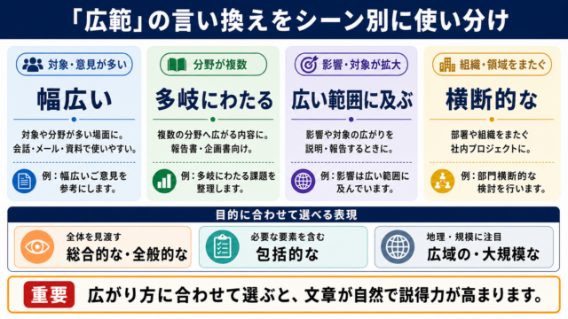 「広範」の言い換え一覧表をシーン別に解説します