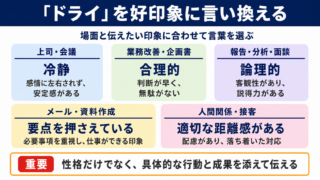 ドライの言い換え一覧表をシーン別に解説します