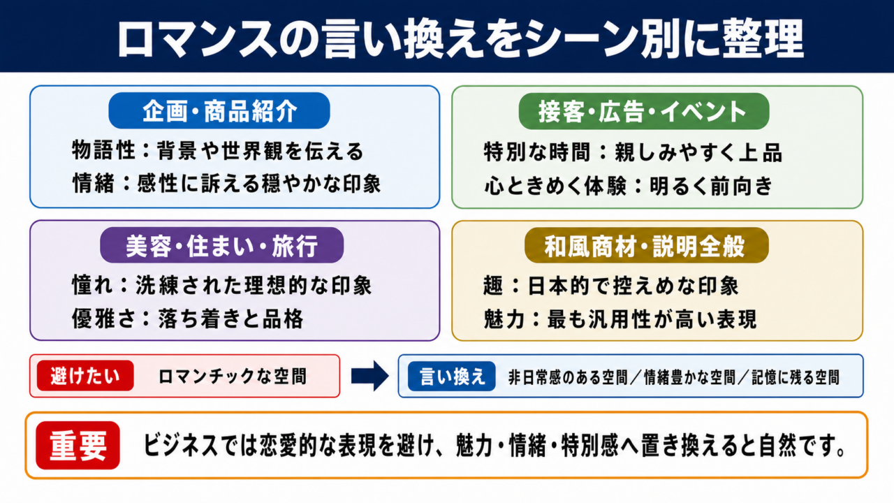 ロマンスの言い換え一覧表をシーン別に解説