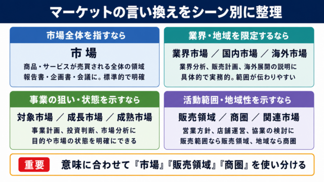 マーケットの言い換え一覧表をシーン別に解説