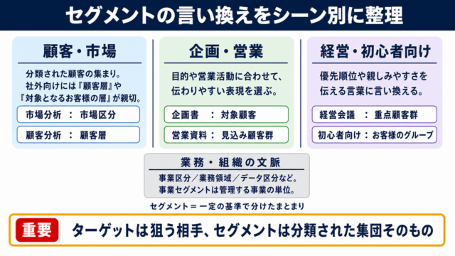 セグメントの言い換え一覧表をシーン別に解説