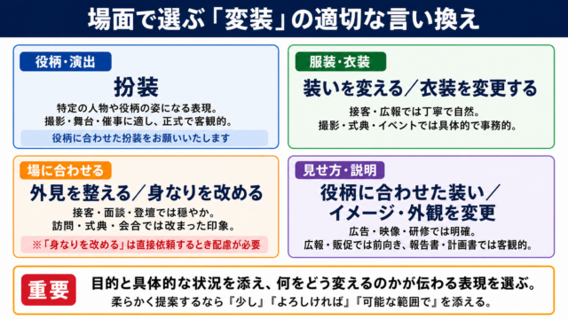変装の言い換え一覧表をシーン別に解説