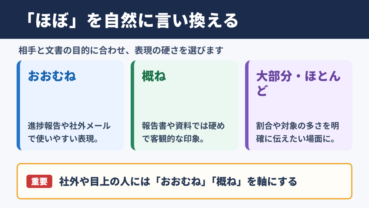 ほぼの言い換え一覧表とシーン別の使い分け