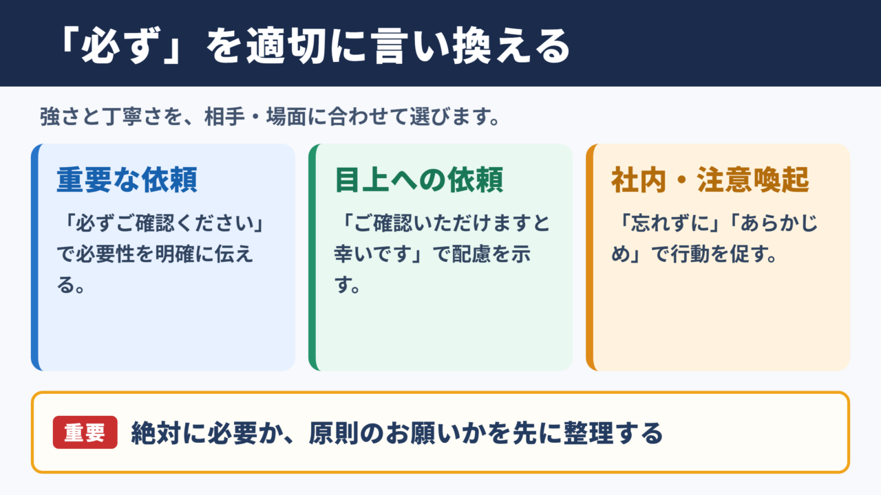 必ずの言い換え一覧と使い分け