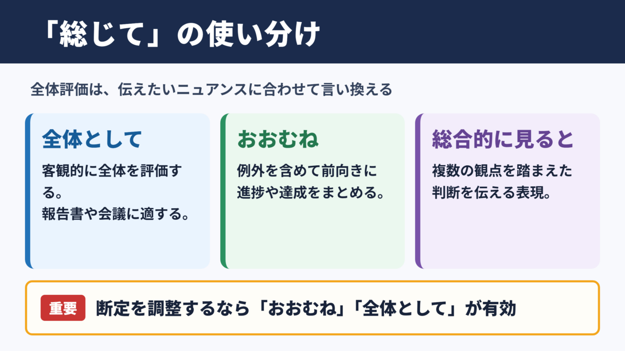 総じての言い換え一覧表とシーン別の使い分け