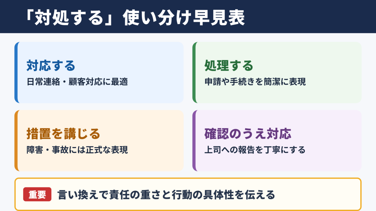 対処するの言い換え一覧表とシーン別の使い分け