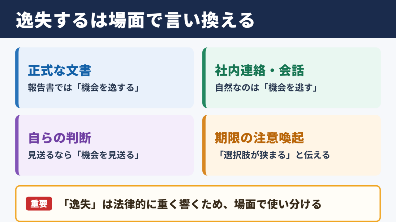逸失するの言い換え一覧表とシーン別表現
