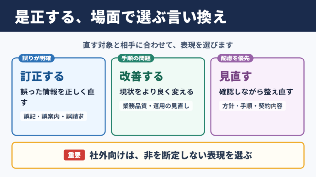 是正するの言い換え一覧表とシーン別の使い分け