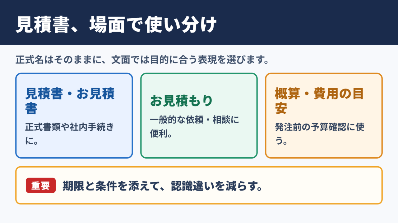 見積書の言い換え一覧表とシーン別の使い分け