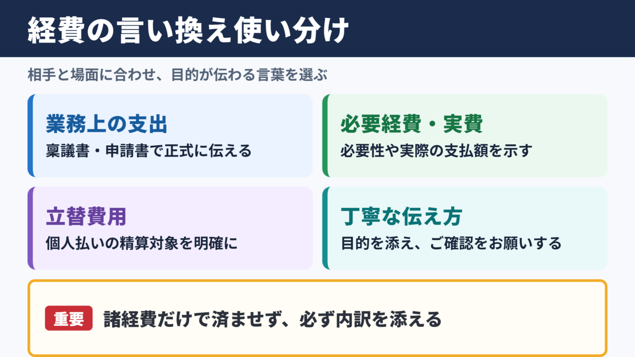 経費の言い換え一覧表とシーン別の使い分け