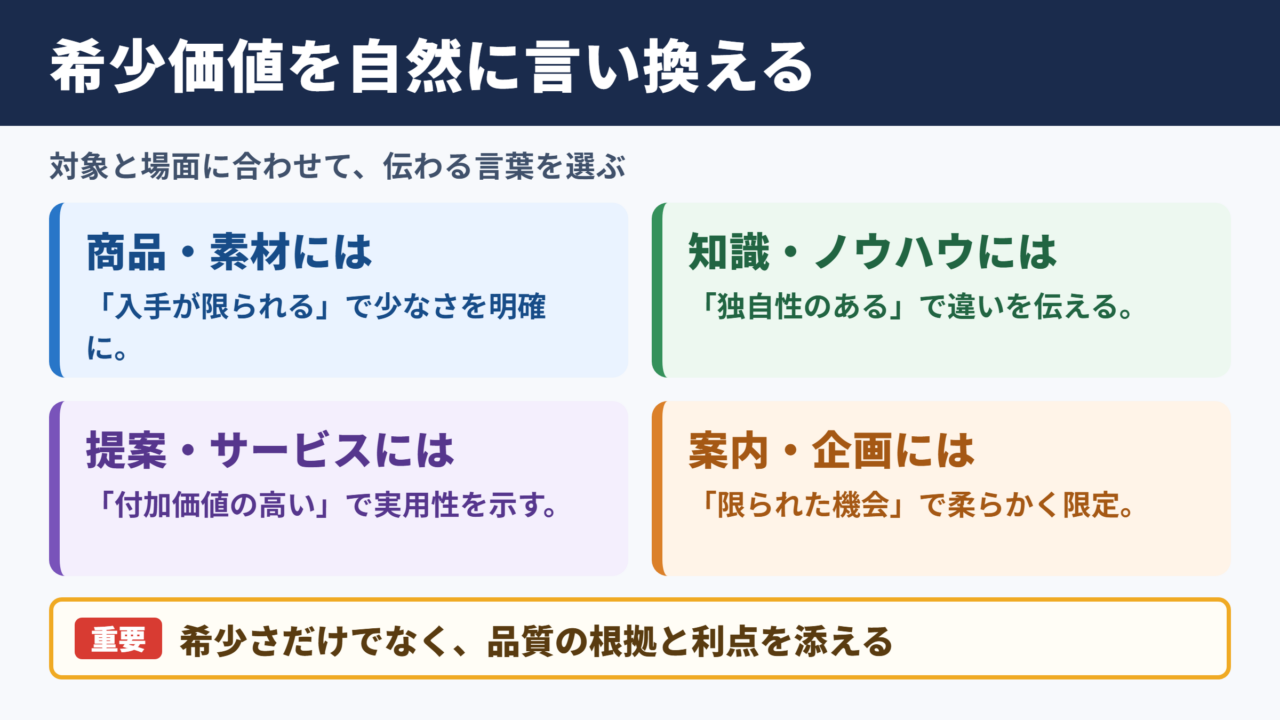 希少価値の言い換え一覧表とシーン別の使い分け