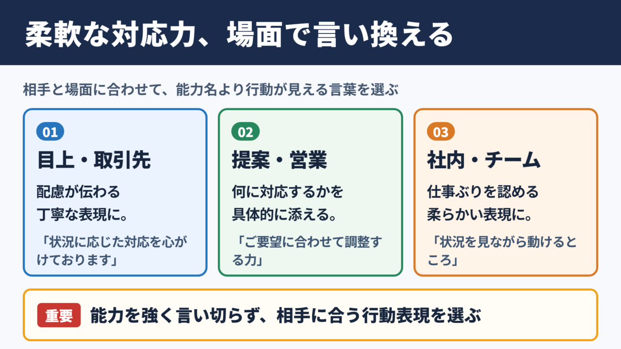 柔軟な対応力の言い換え一覧表とシーン別の使い分け