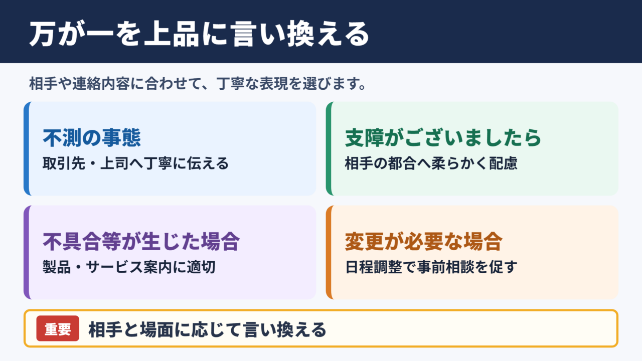 万が一の言い換え一覧表とシーン別の使い分け