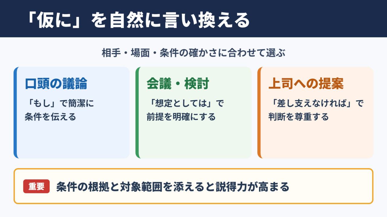 仮にの言い換え一覧表をシーン別に解説