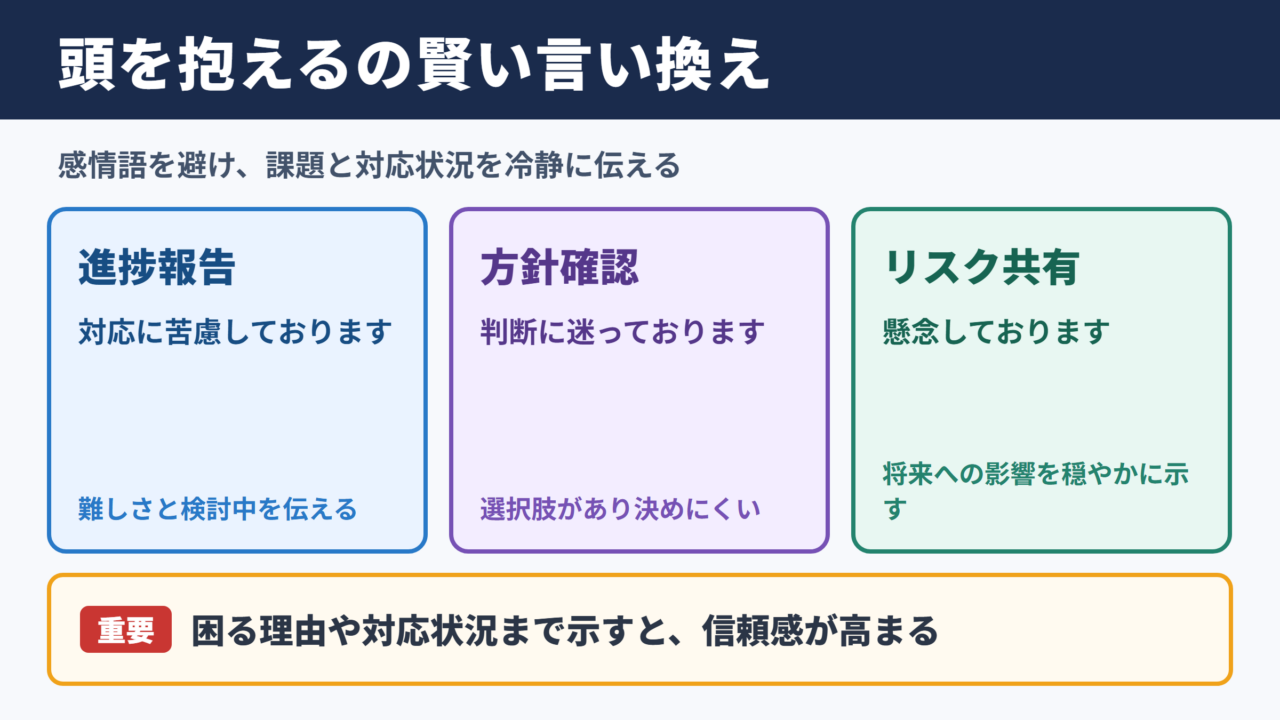 頭を抱えるの言い換え一覧表とシーン別の使い分け