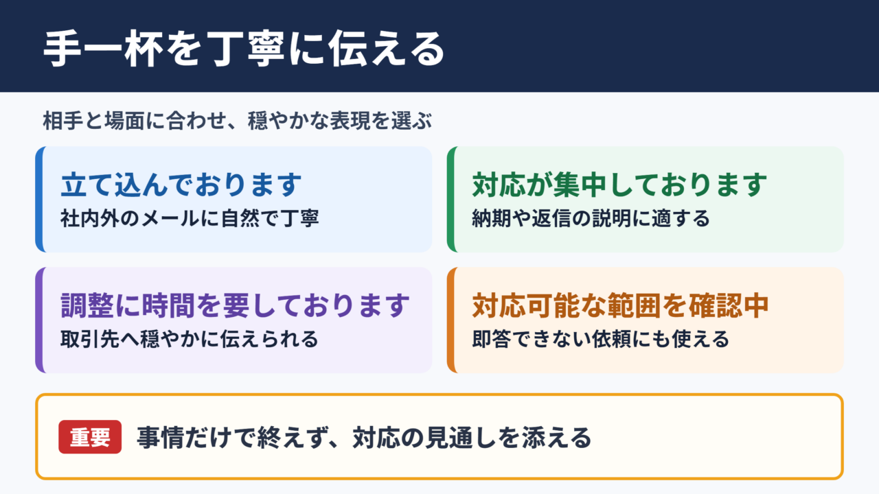 手一杯の言い換え一覧表と使い分け