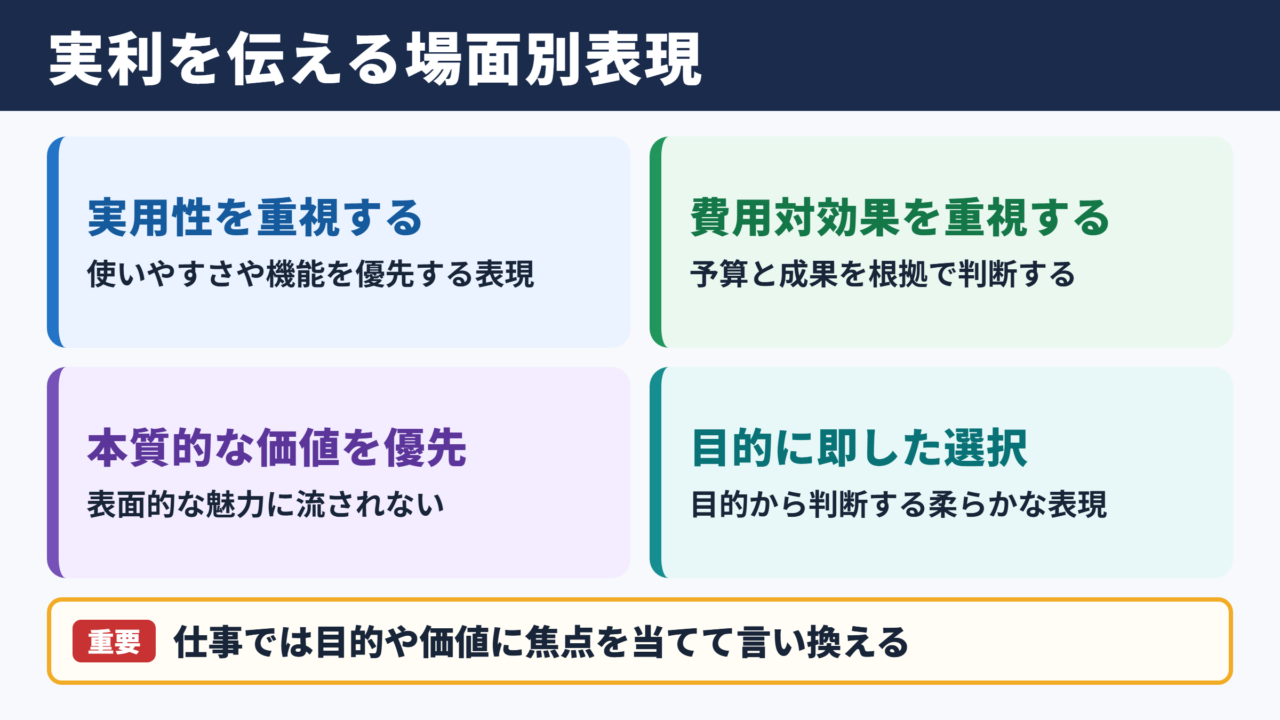 花より団子の言い換え一覧表と場面別表現
