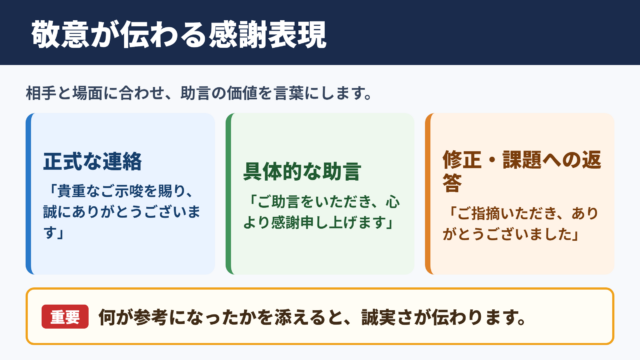 ご示唆いただき感謝いたしますの言い換え一覧表