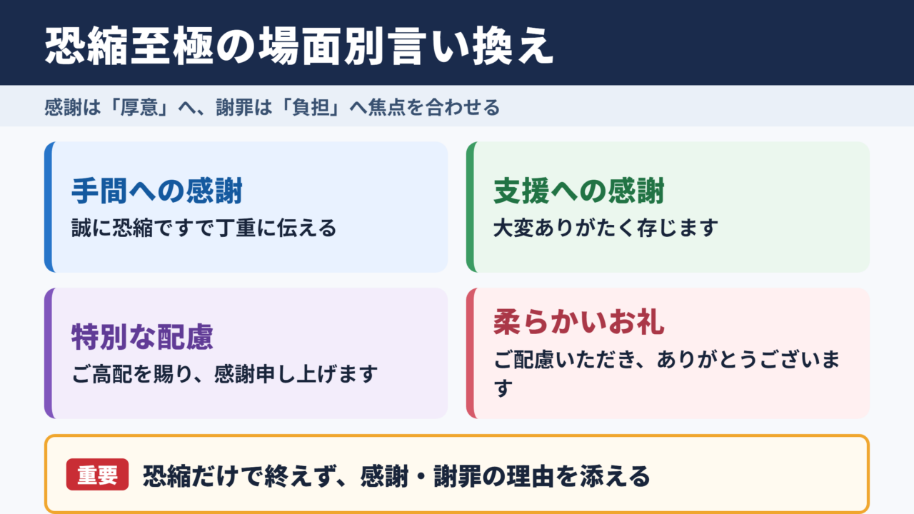 恐縮至極に存じますの言い換え一覧表と場面別表現
