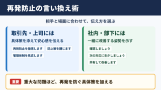再発防止に努めますの言い換え一覧表をシーン別に解説