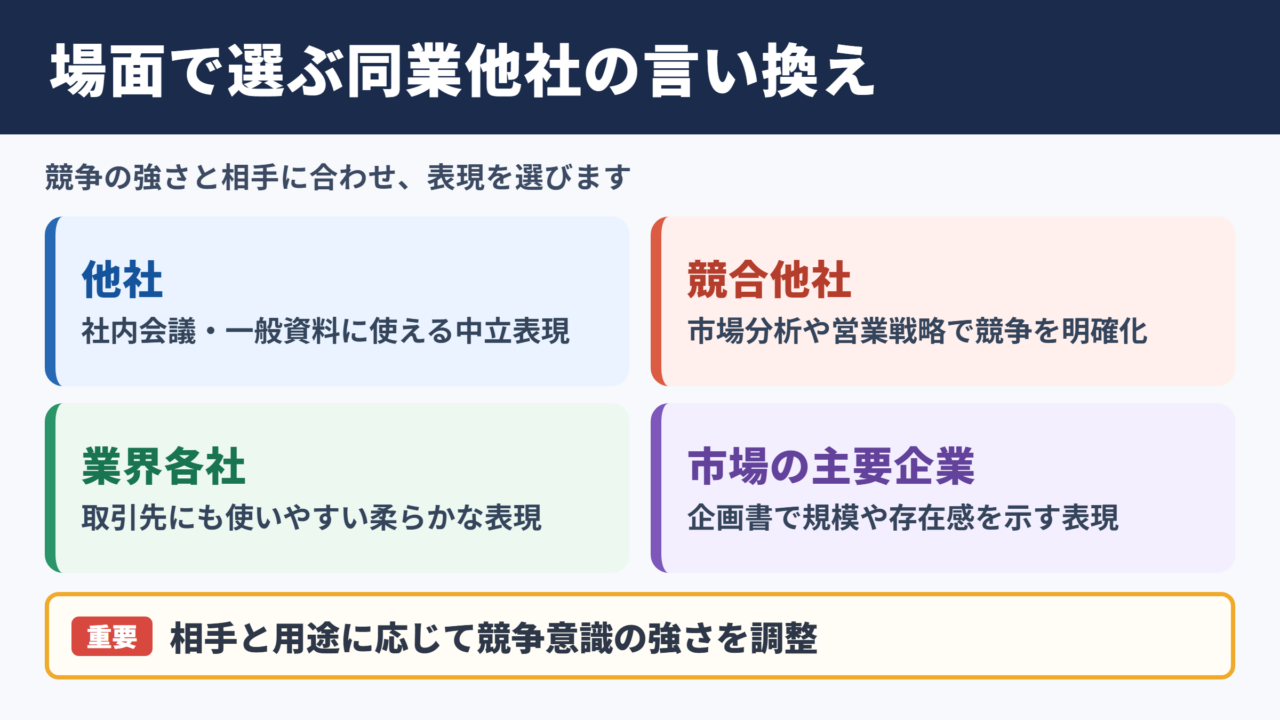同業他社の言い換え一覧表とシーン別の使い分け