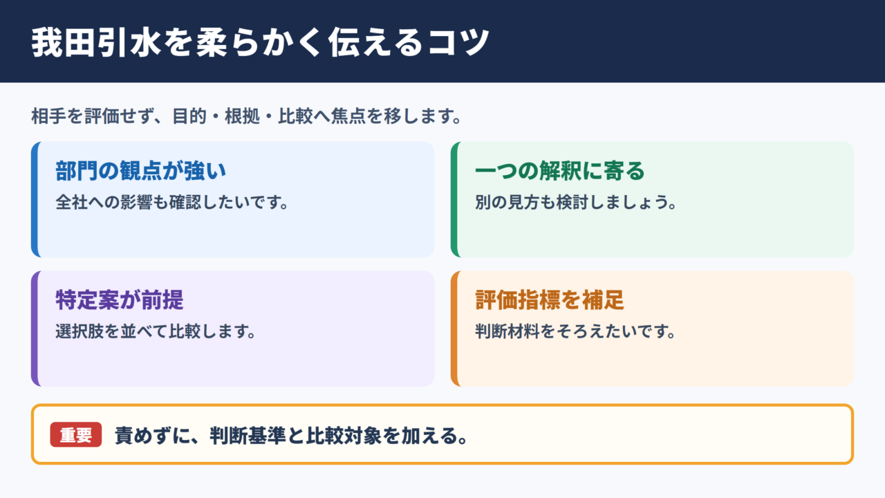 我田引水の言い換え一覧表をシーン別に解説