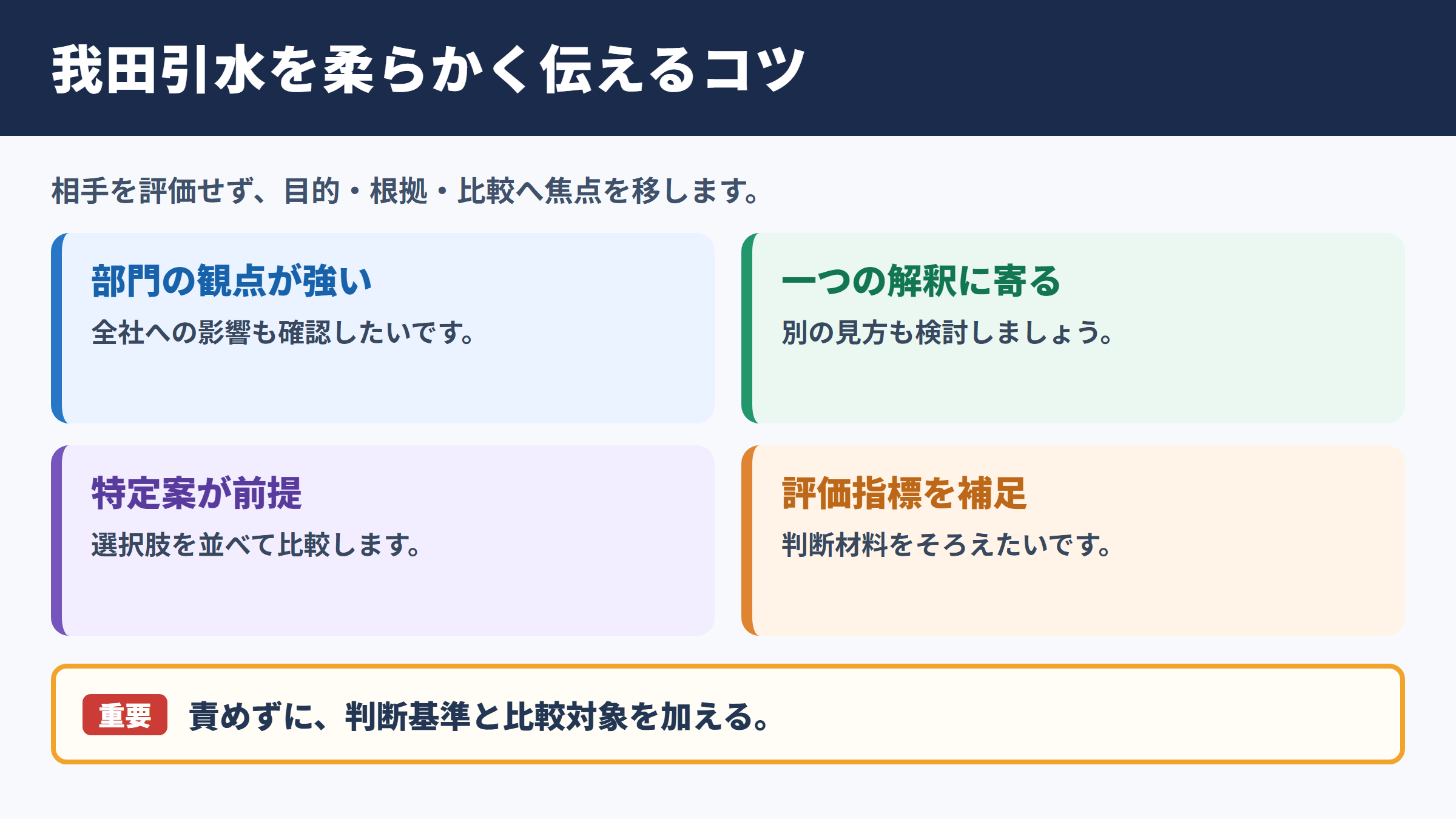 我田引水の言い換え一覧表をシーン別に解説
