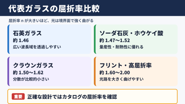 ガラス屈折率一覧と代表材料の比較