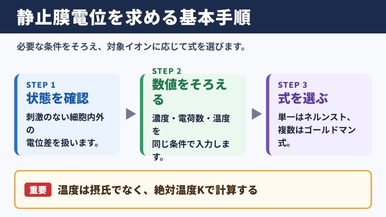 静止膜電位を求める基本手順