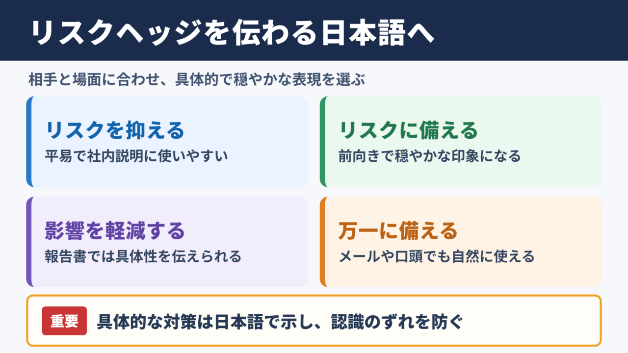 リスクヘッジの言い換え一覧表と場面別表現