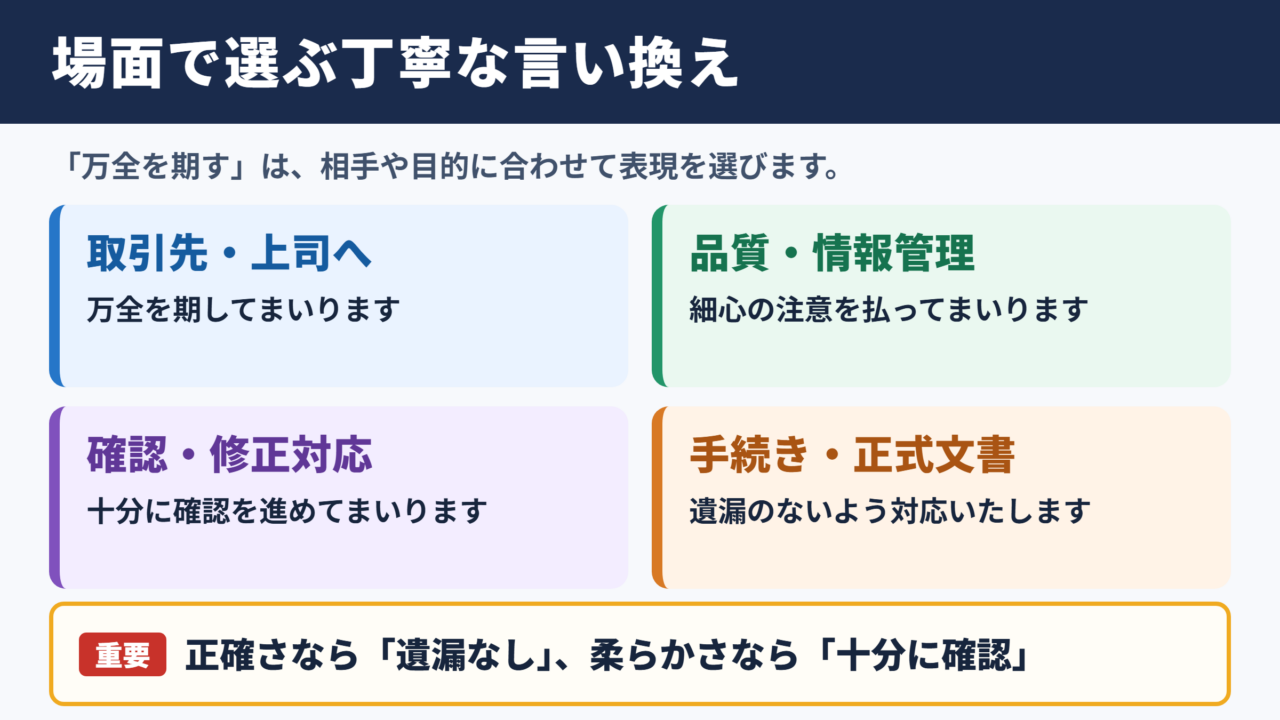 万全を期すの言い換え一覧表と場面別の使い分け