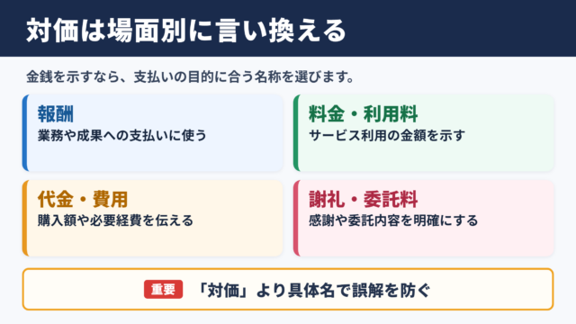 対価の言い換え一覧表とシーン別の使い分け