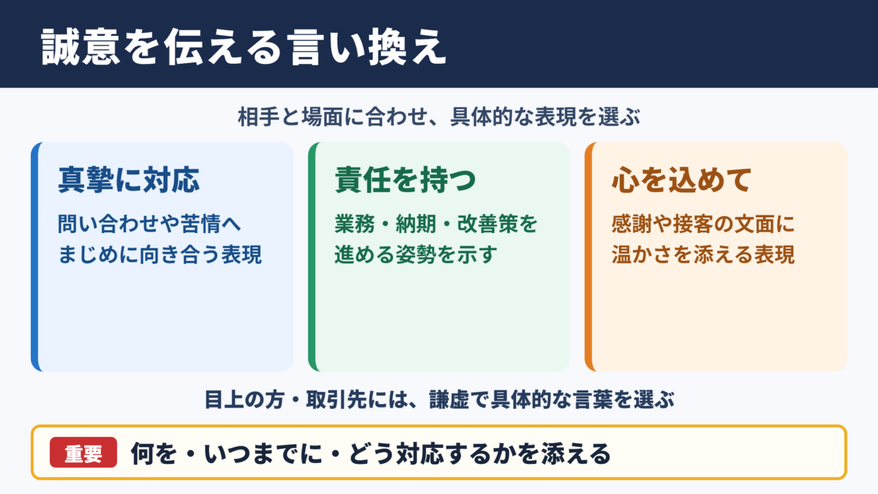 誠意の言い換え一覧表とシーン別の使い分け