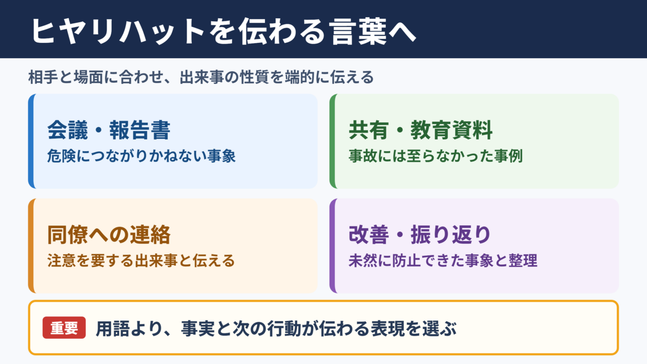 ヒヤリハットの言い換え一覧表とシーン別の使い分け