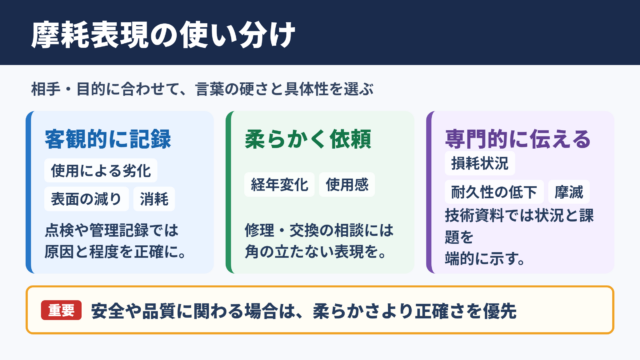 摩耗の言い換え一覧表とシーン別の使い分け