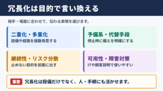 冗長化の言い換え一覧表とシーン別の使い分け
