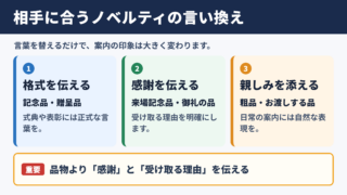 ノベルティの言い換え一覧表と場面別の使い分け