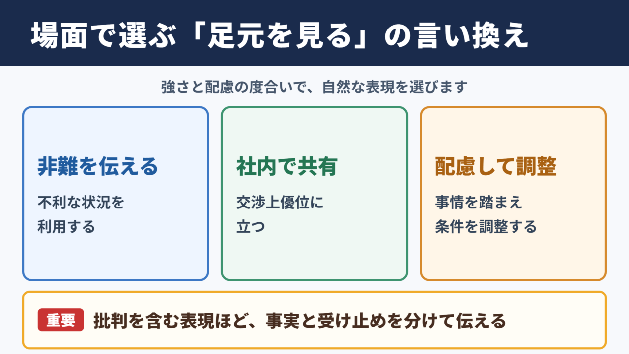 足元を見るの言い換え一覧表と場面別の使い分け