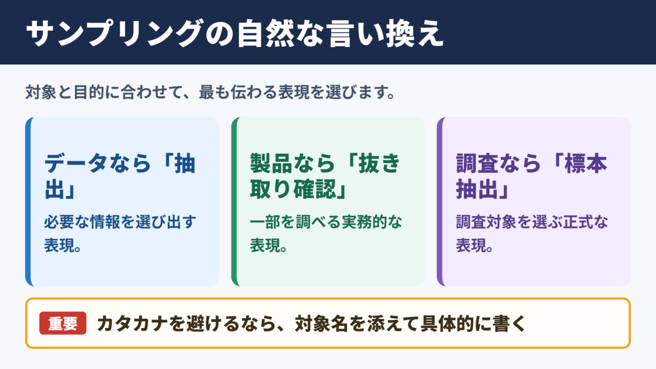 サンプリングの言い換え一覧表とシーン別の使い分け
