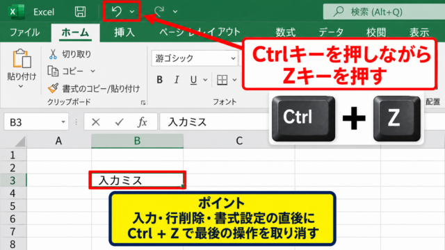 エクセルで1個前に戻る方法とショートカット操作 - CtrlキーとZキーによる取り消し