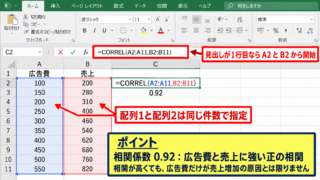 エクセルでCORREL関数を入力する方法 - CORREL関数の基本構文