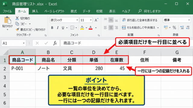 エクセルで一覧表を作る基本手順 - 一覧にする情報の整理