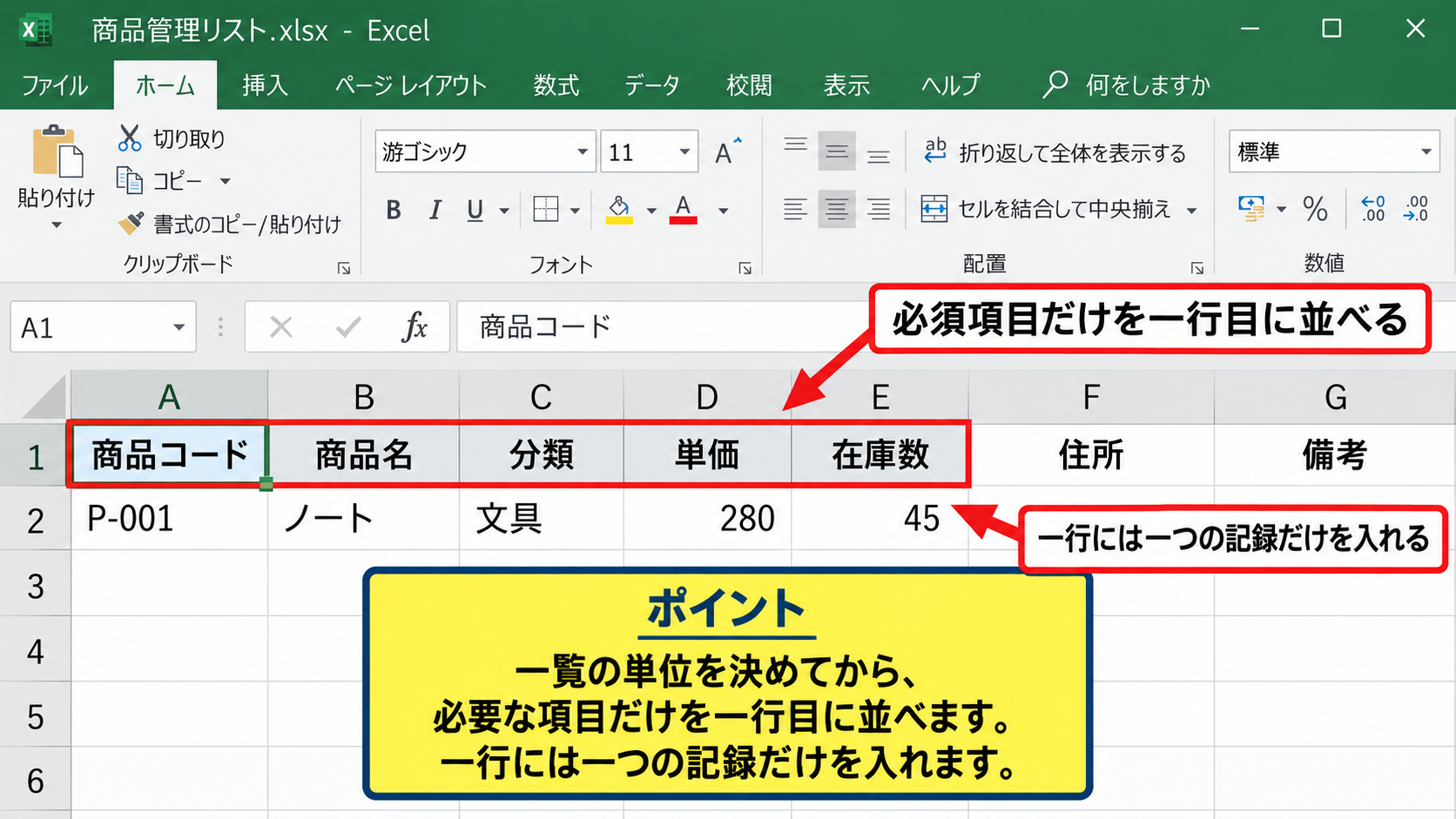 エクセルで一覧表を作る基本手順 - 一覧にする情報の整理