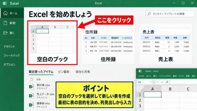 エクセルファイルの新規作成手順 - Excelの起動と空白のブック選択
