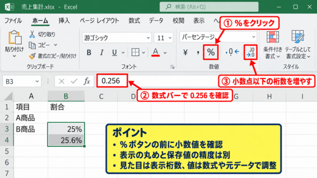エクセルのパーセント表示を正しく直す方法 - パーセントスタイルの設定