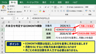 エクセルで存在しない日付を非表示にする数式 - 月末日を判定するEOMONTH関数